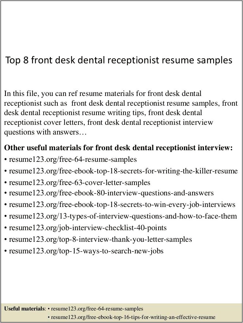 Skills For Dental Receptionist Resume