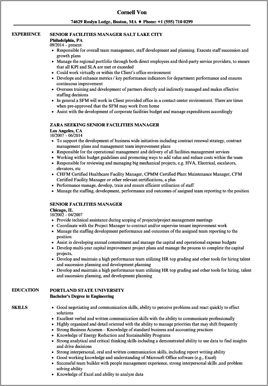 Skills For Facility Manager Resume