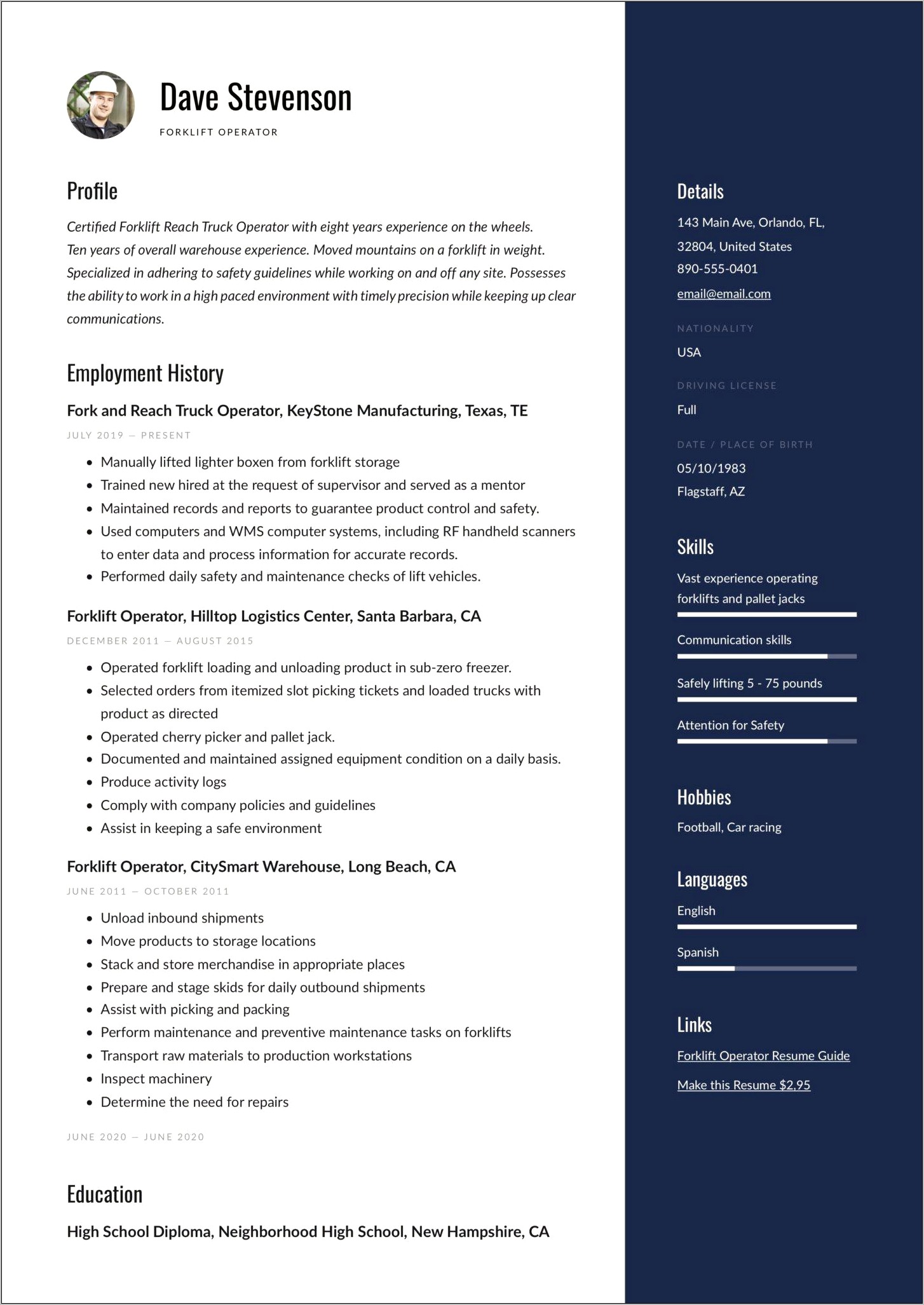 Skills For Forklift Operator Resume