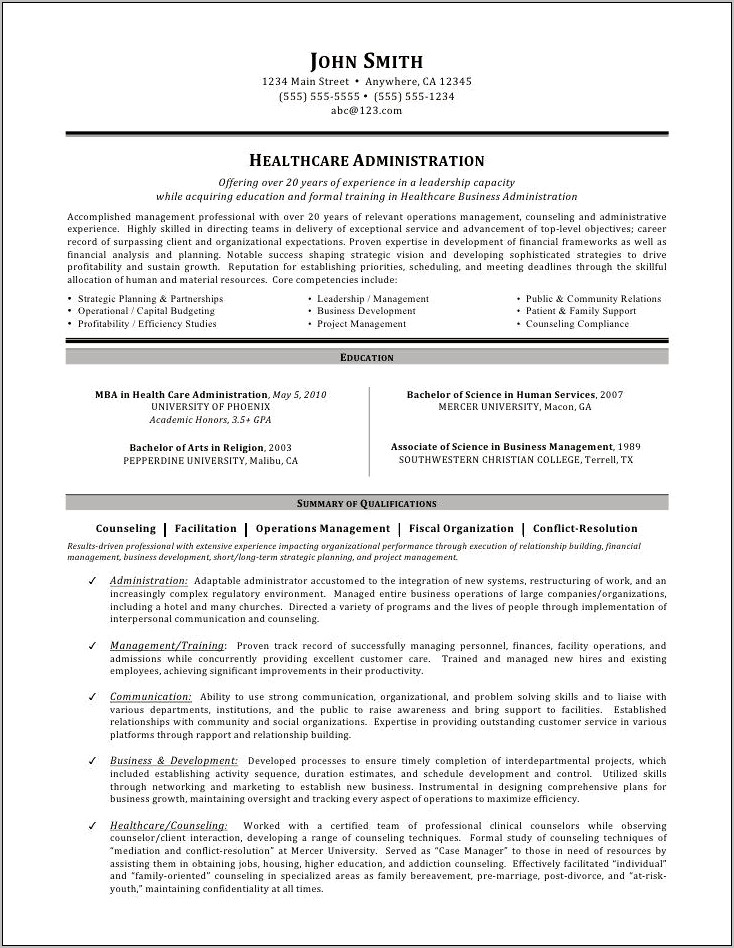 Skills For Healthcare Administration Resume