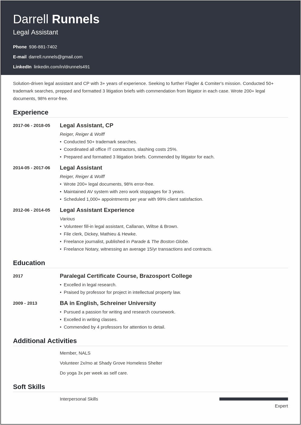 Skills For Legal Assistant Resume