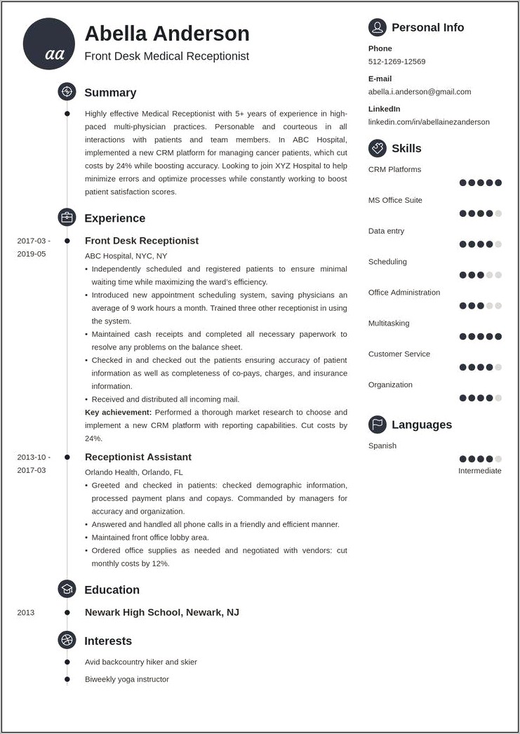 Skills For Medical Receptionist Resume