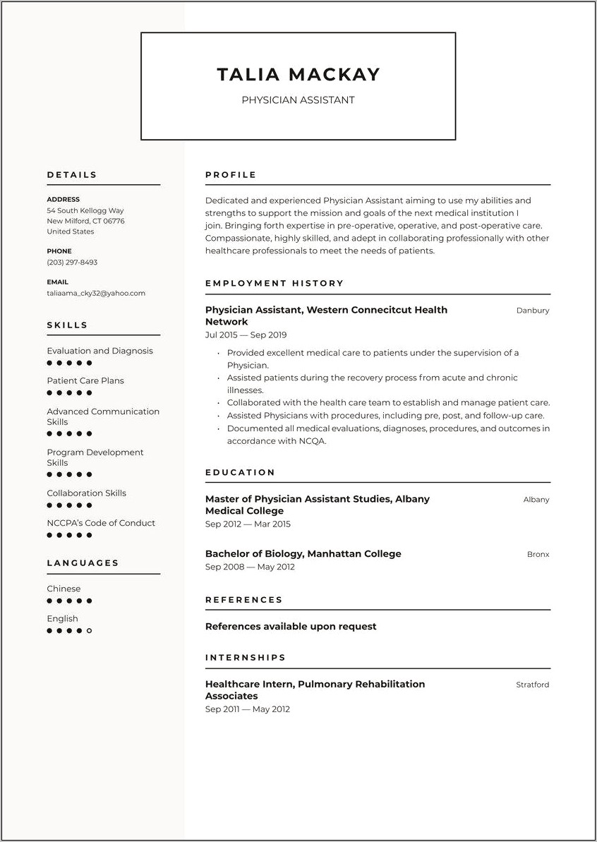 Skills For Pa Student Resume