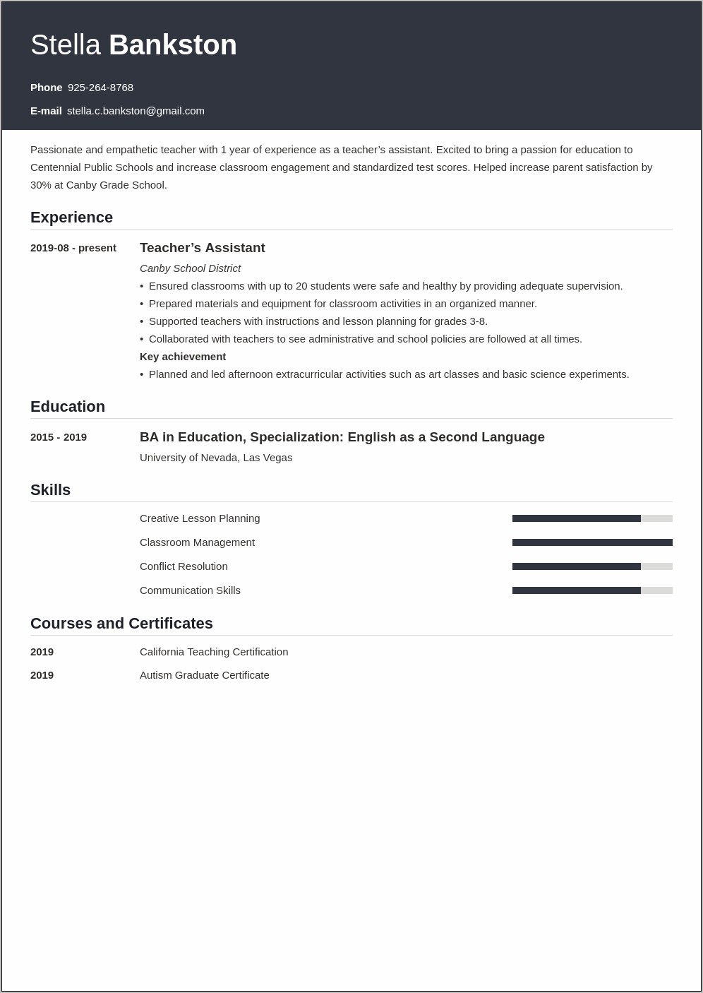 Skills For Pe Teacher Resume