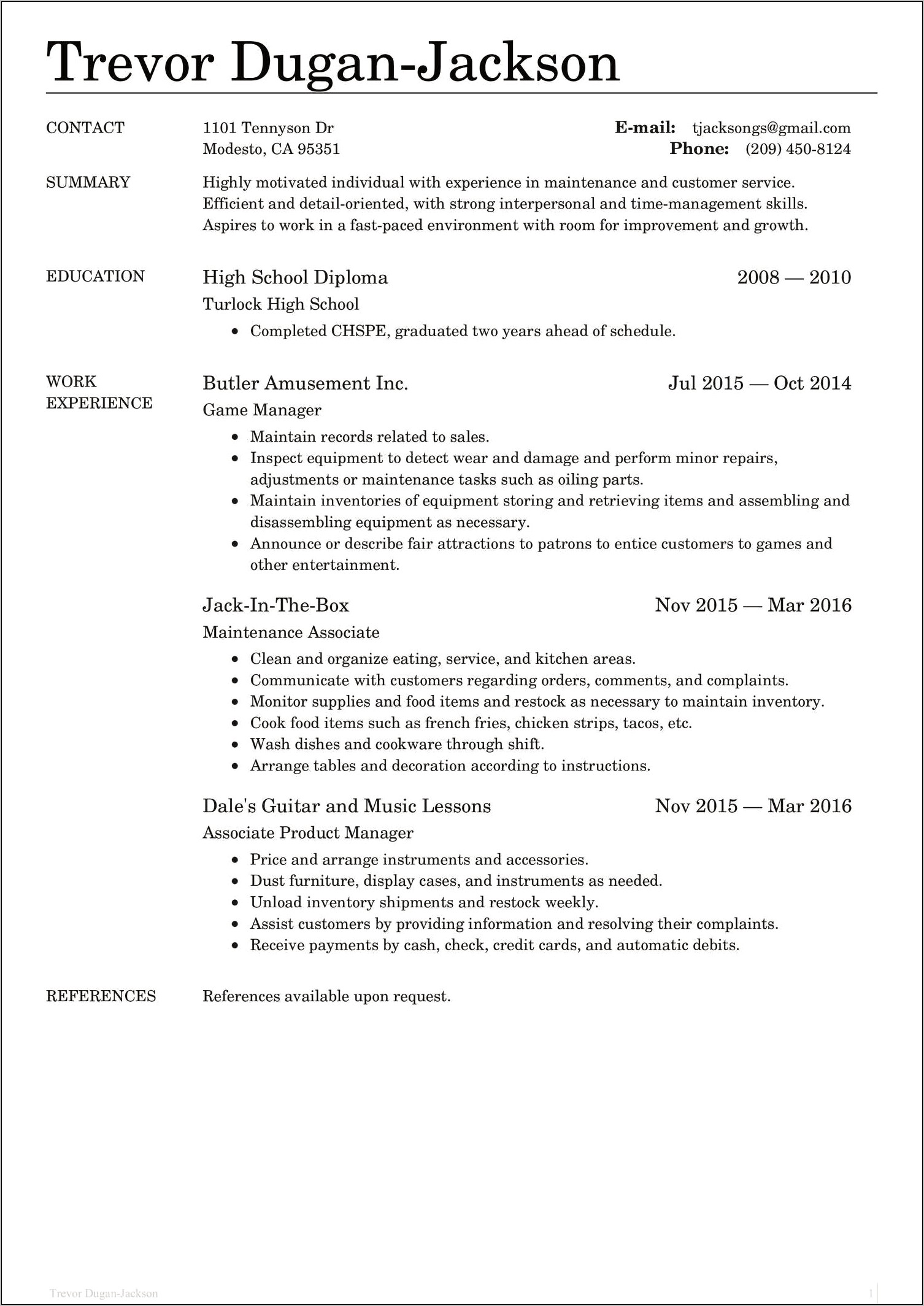 Skills For Resume Fast Food