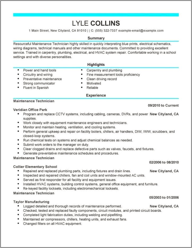 Skills For Resume For Maintenance