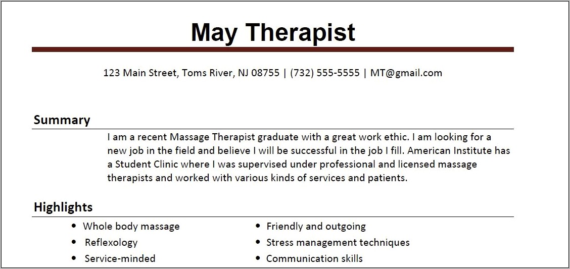 Skills For Resume Massage Therapist