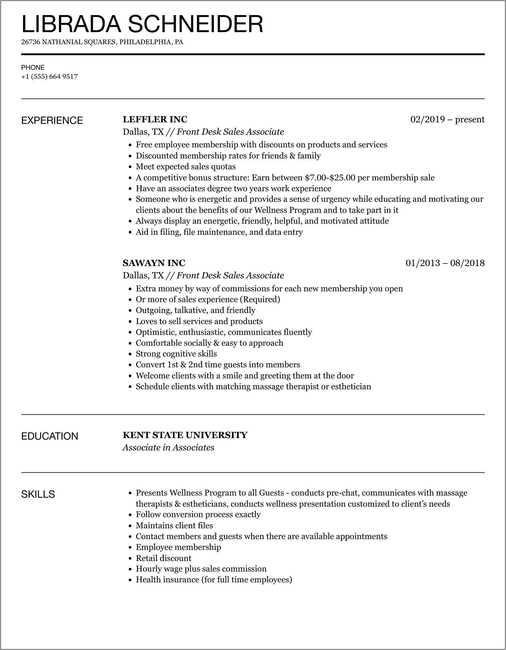 Skills For Tanning Salon Resume