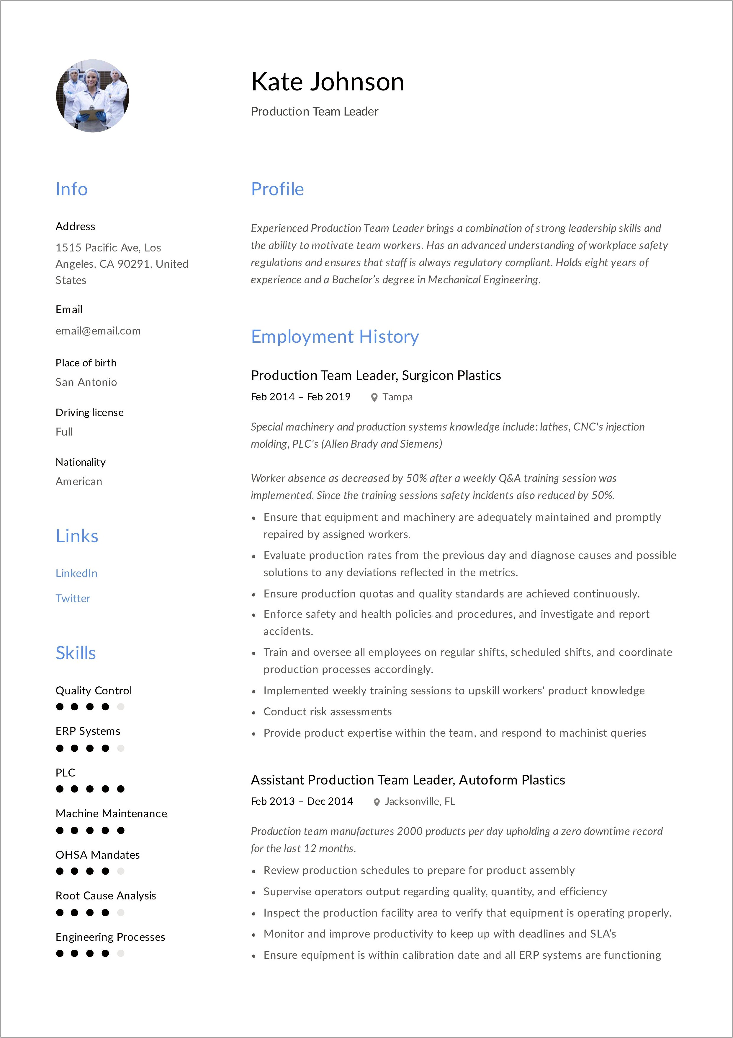 Skills For Team Leader Resume