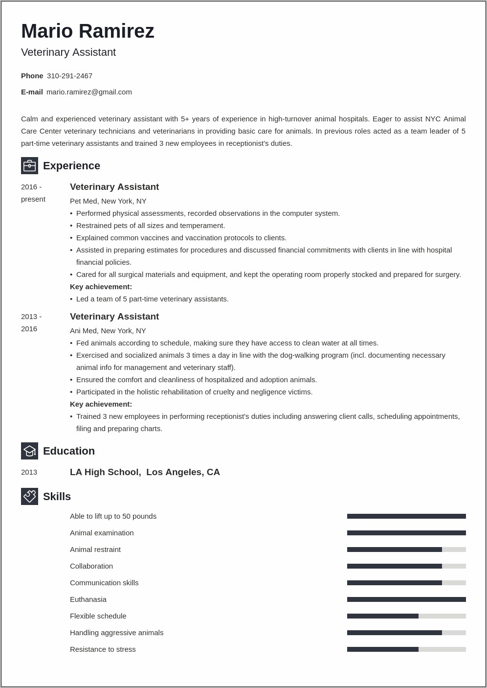 Skills For Vet Receptionist Resume