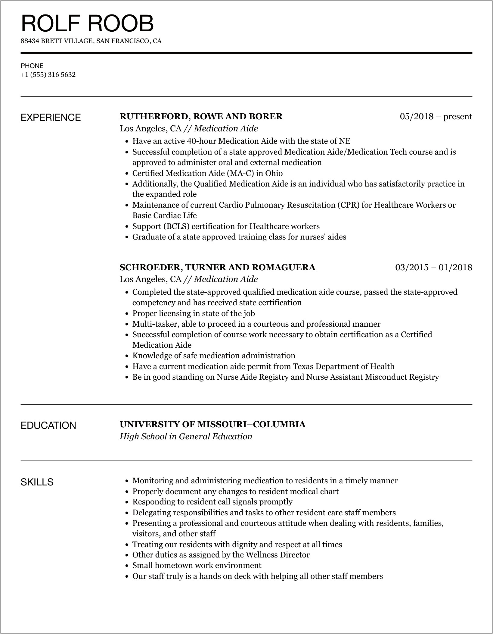 Skills In Medcation Technician Resume