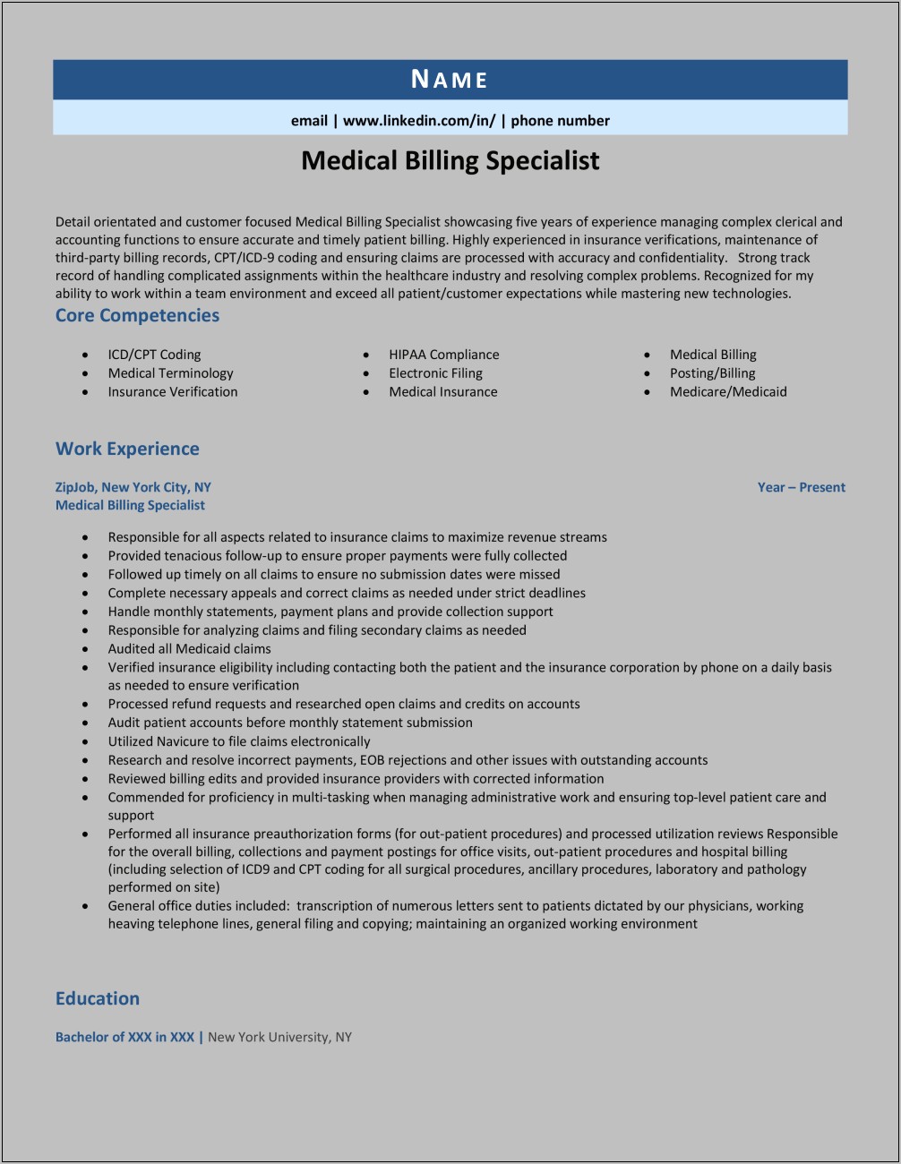 Skills In Resume As Billing