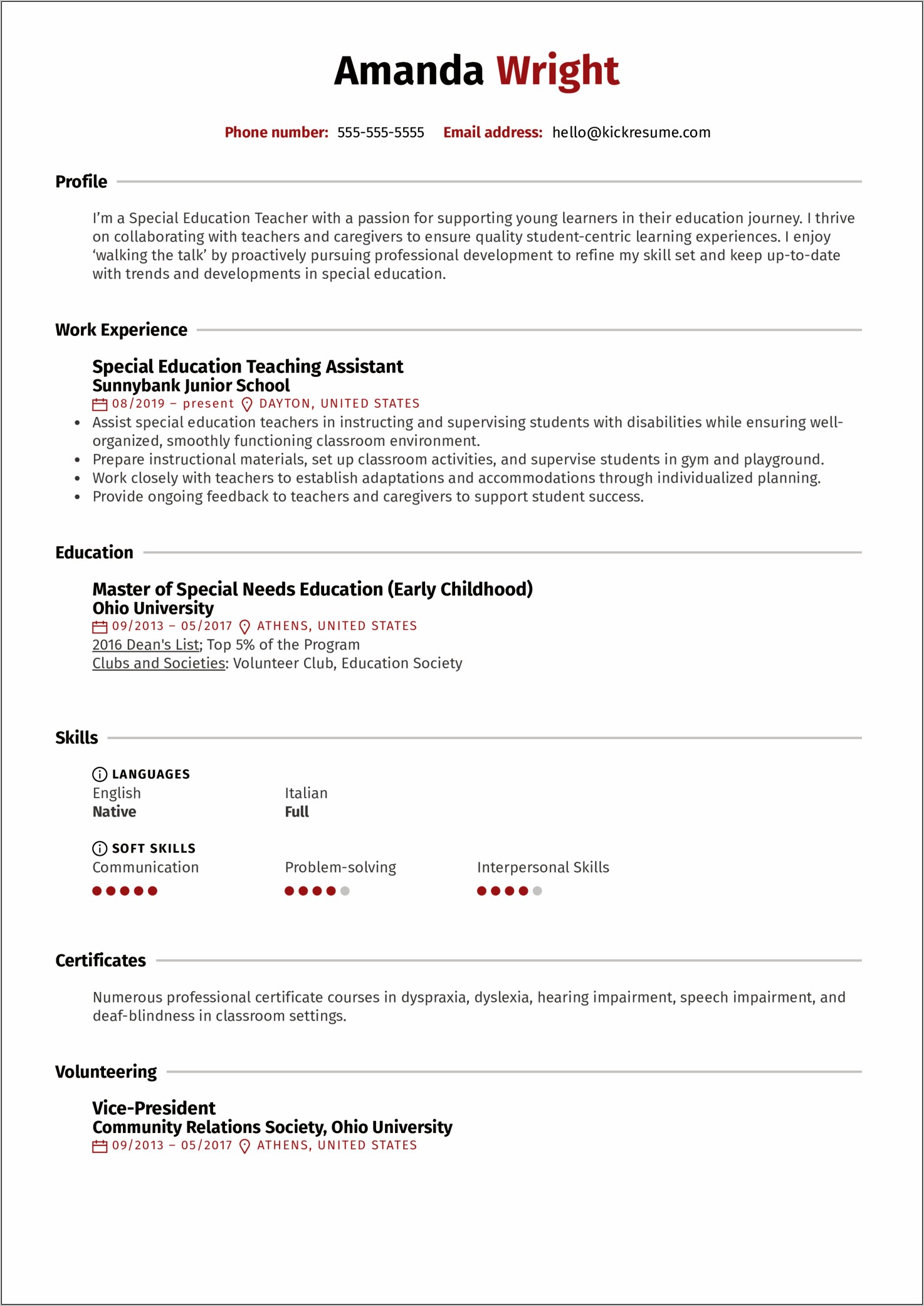 Skills Of A Teacher Resume