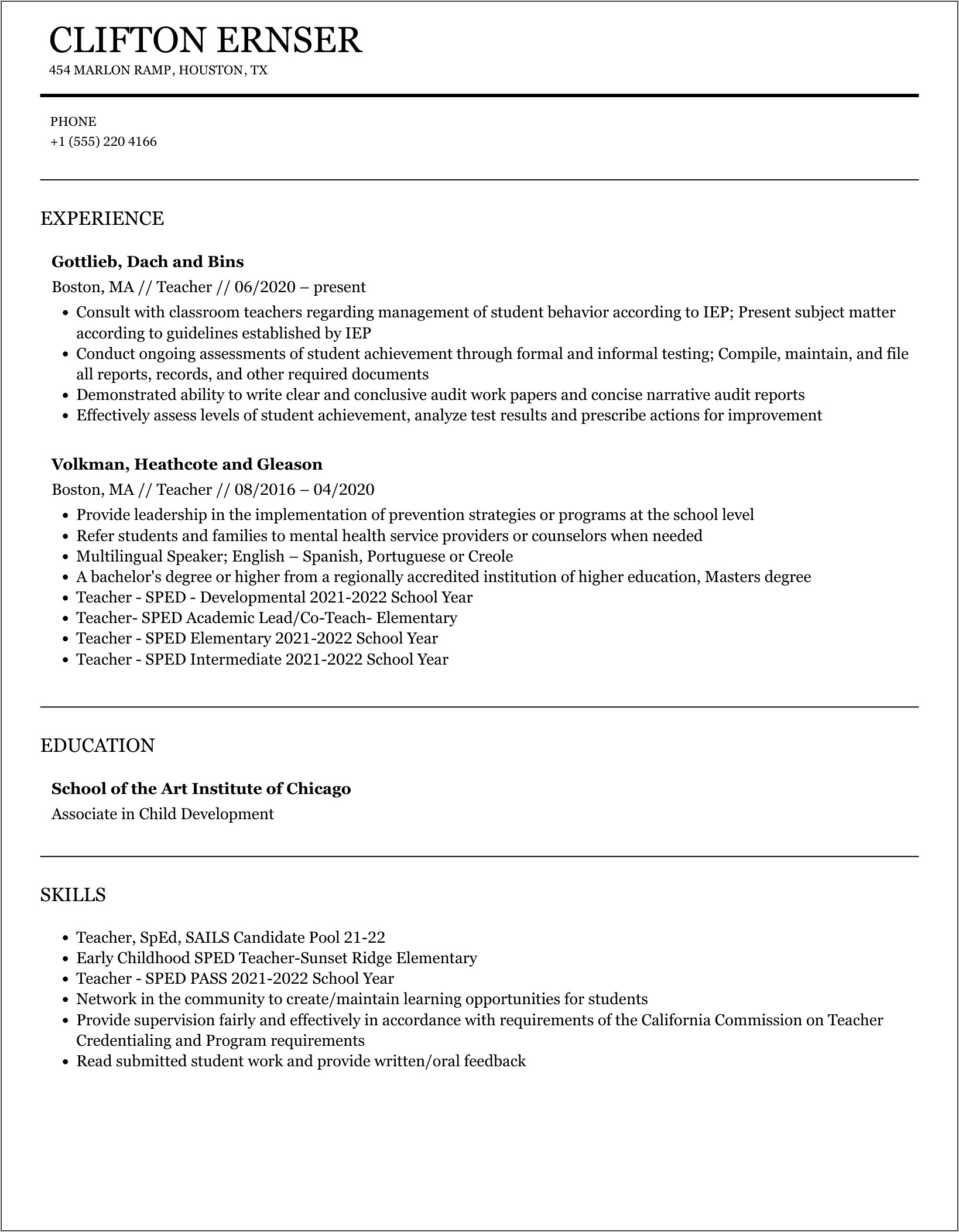 Skills Of Italian Teacher Resume