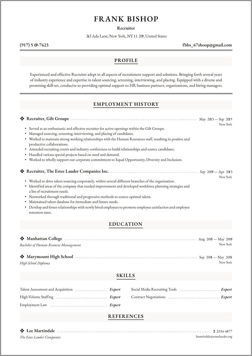 Skills Of Recruiter In Resume