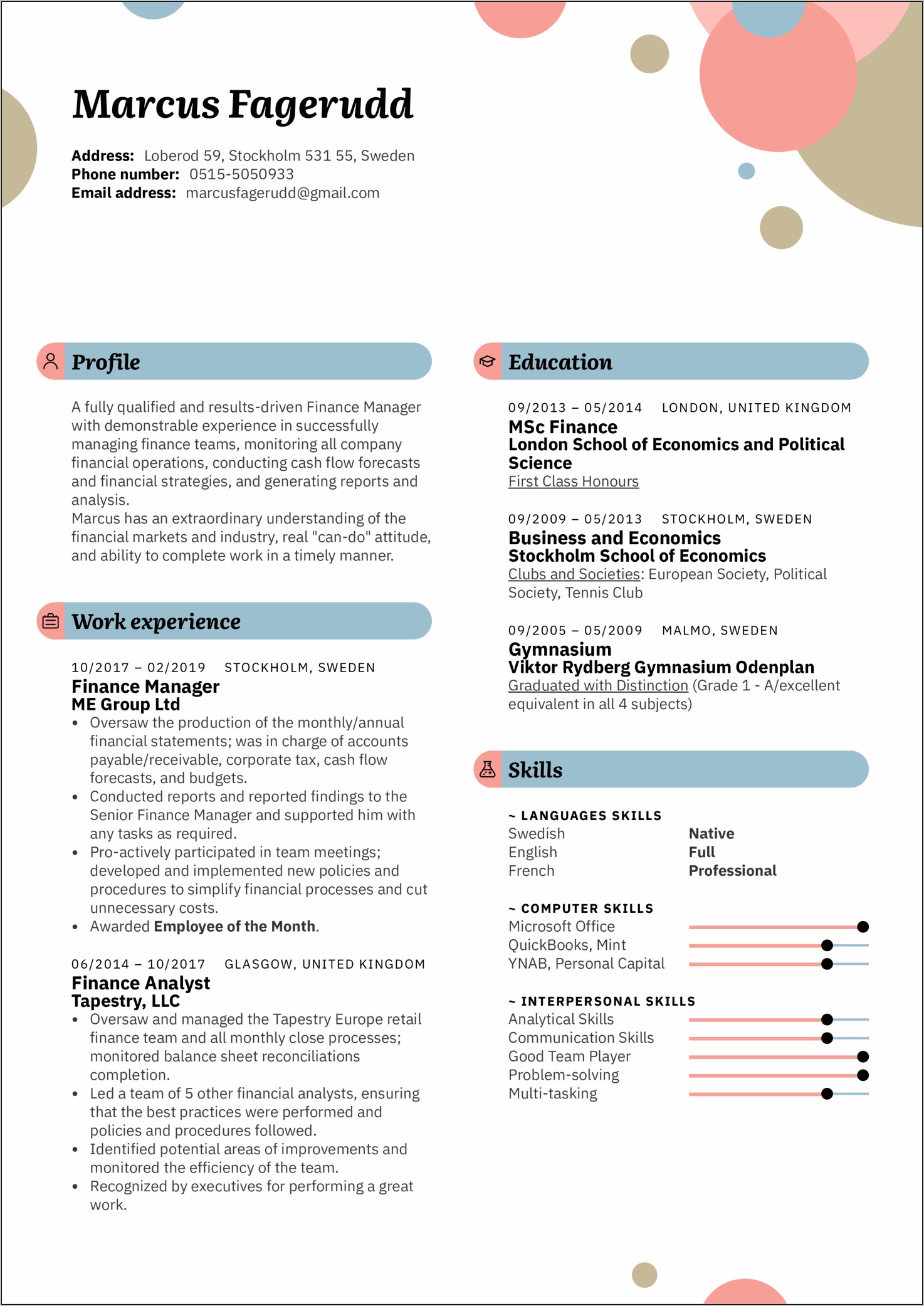Skills On A Financial Resume