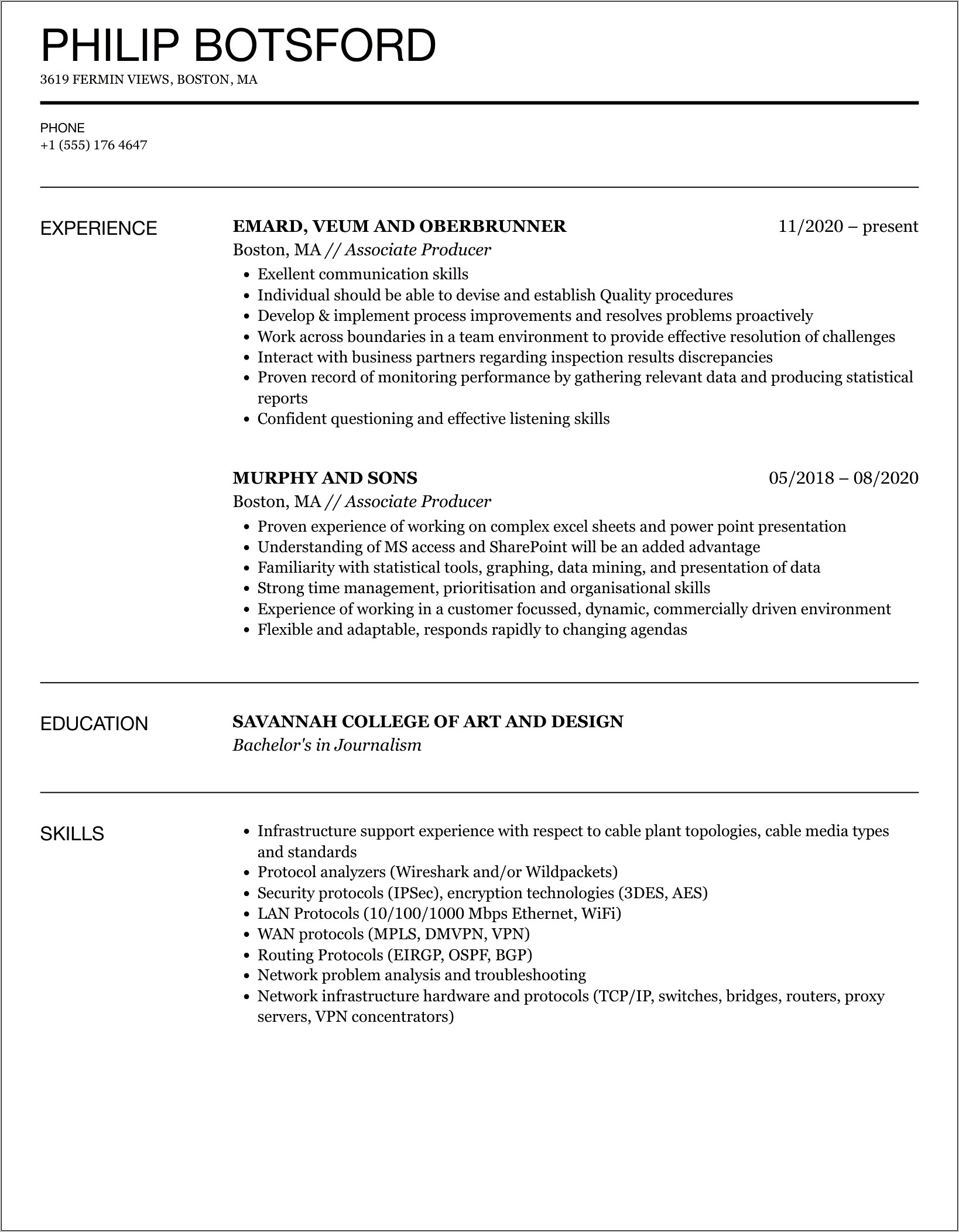 Skills On Resume Associate Producer