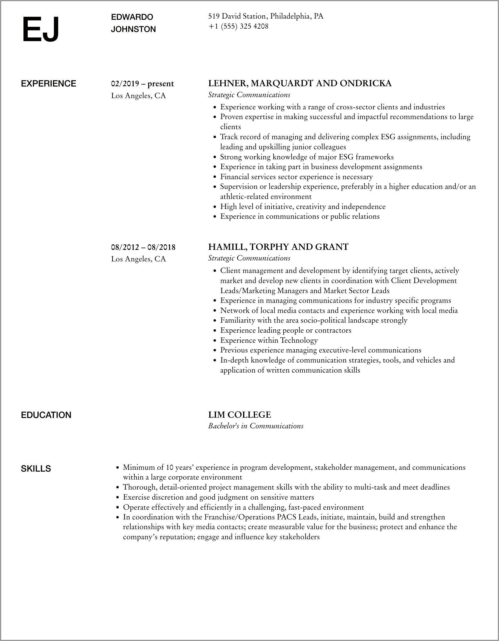 Skills On Resume Strategic Communication