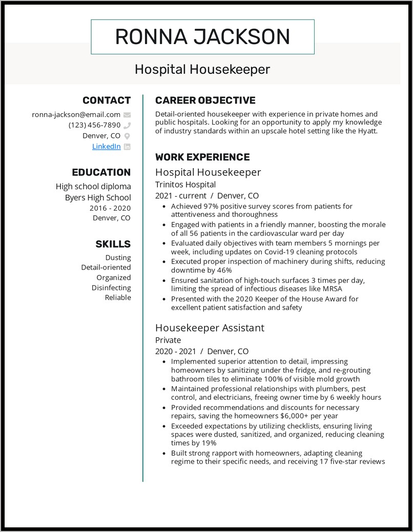 Skills Resume For Housekeep Ing