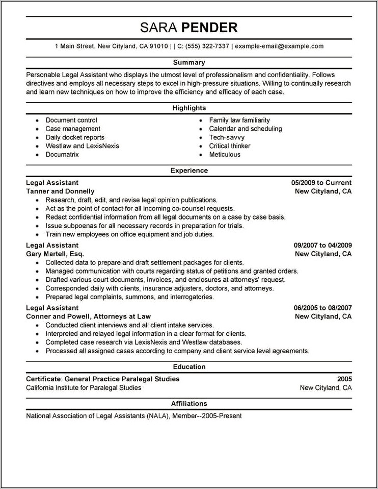 Skills Resume For Legal Assistant