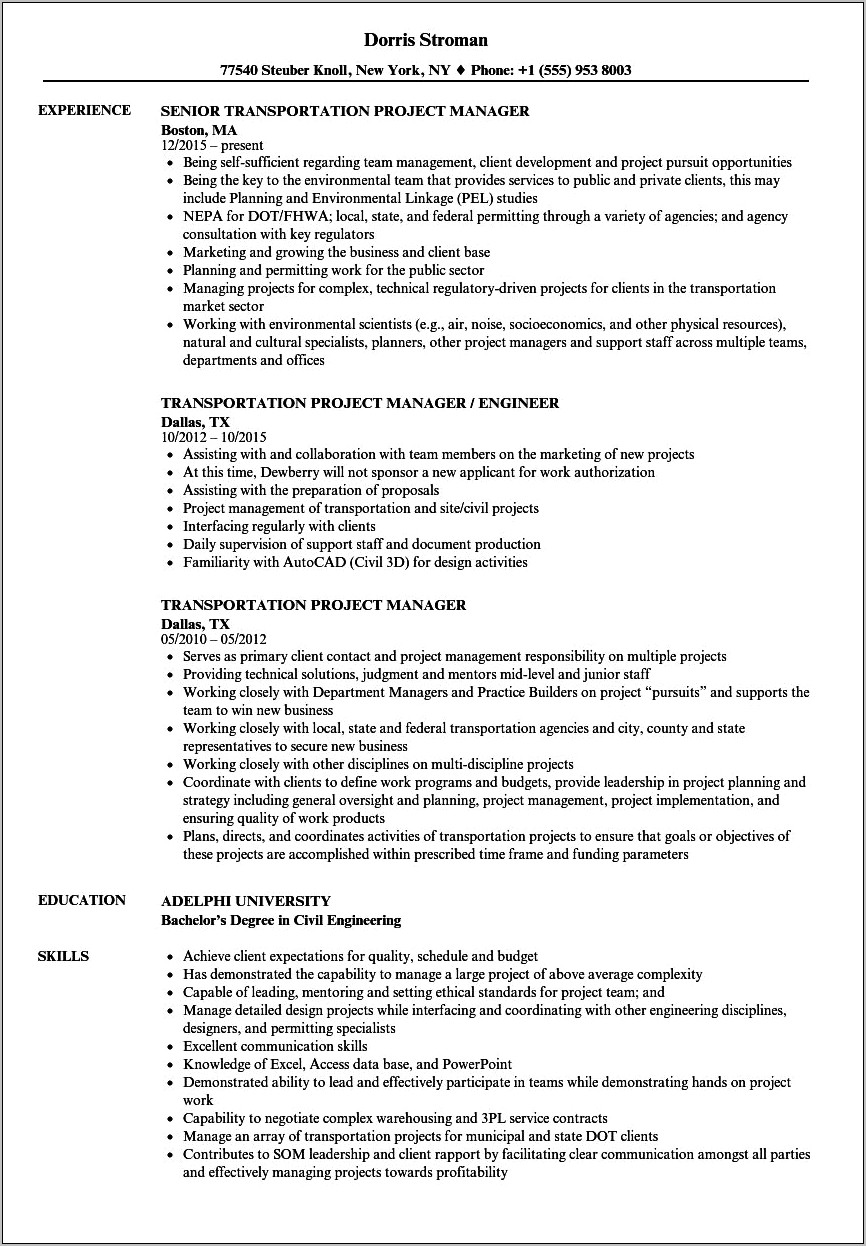 Skills Resume Section Project Management