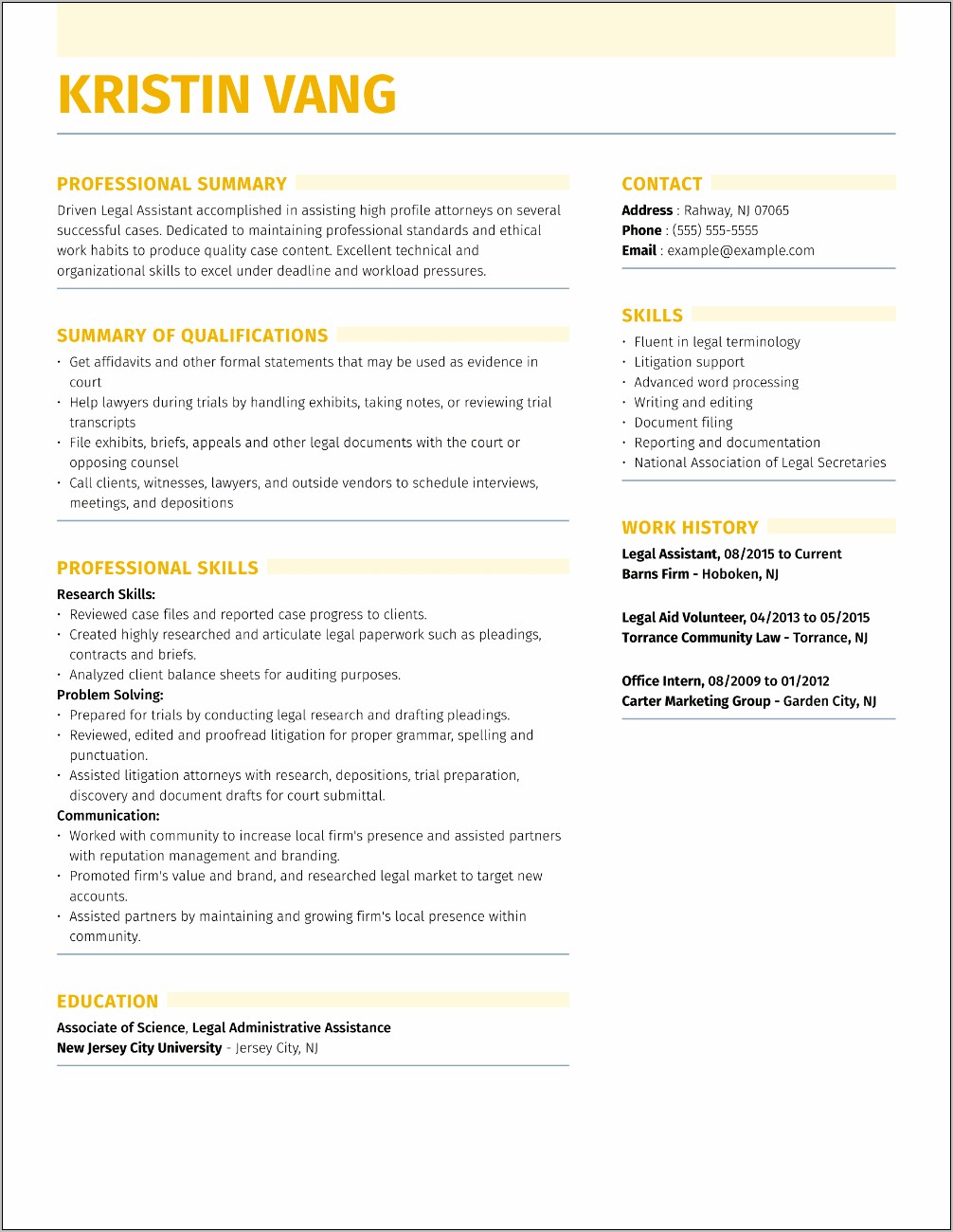 Skills Section For Law Resumes