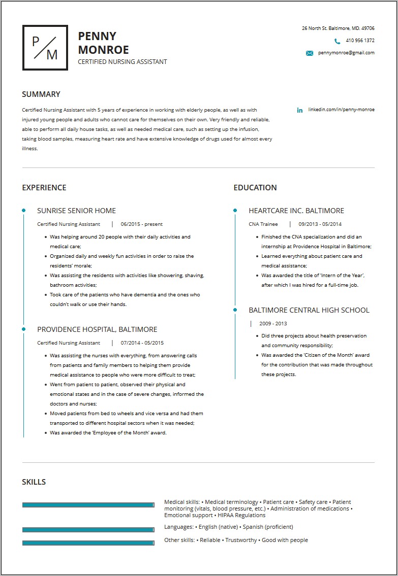 Skills Section Of Cna Resume