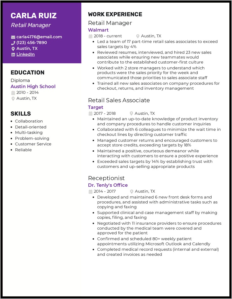 Skills Section Of Resume Retail