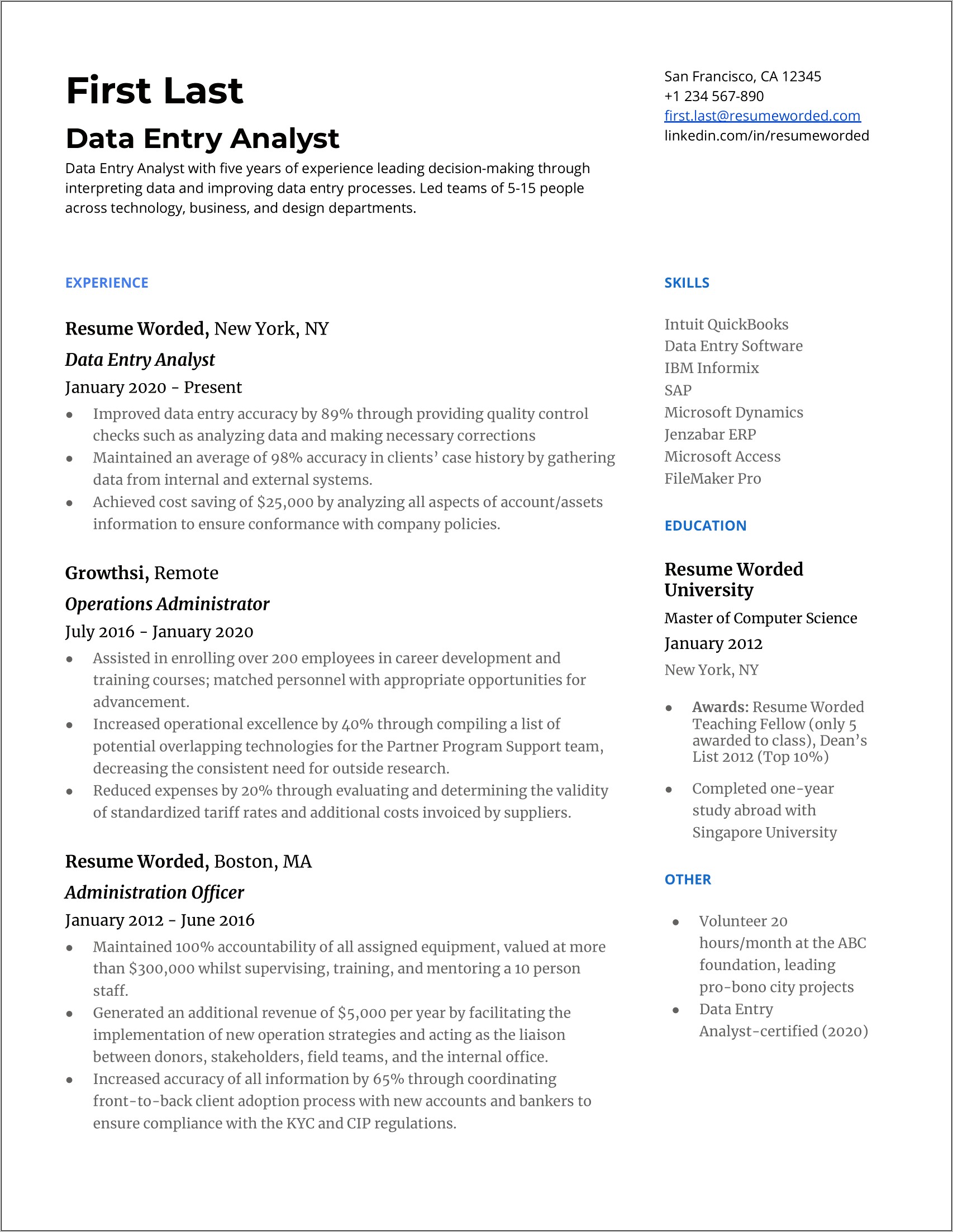 Skills Section Of Resume Statistics