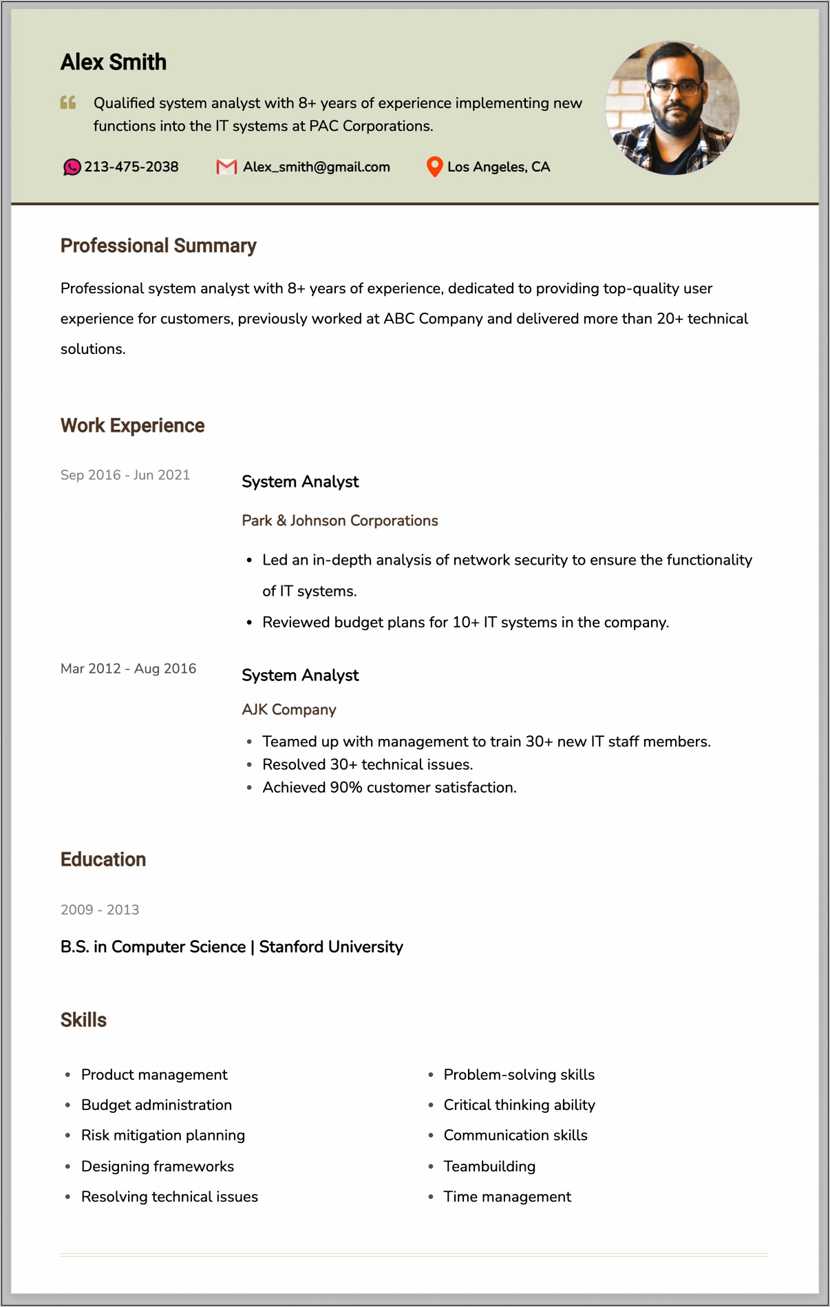 Skills Section On Resume Analyst