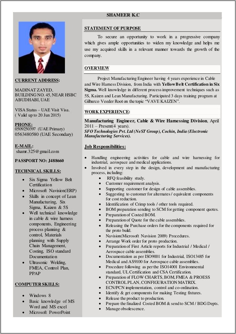 Skills Section Resume Manufacturing Engineering