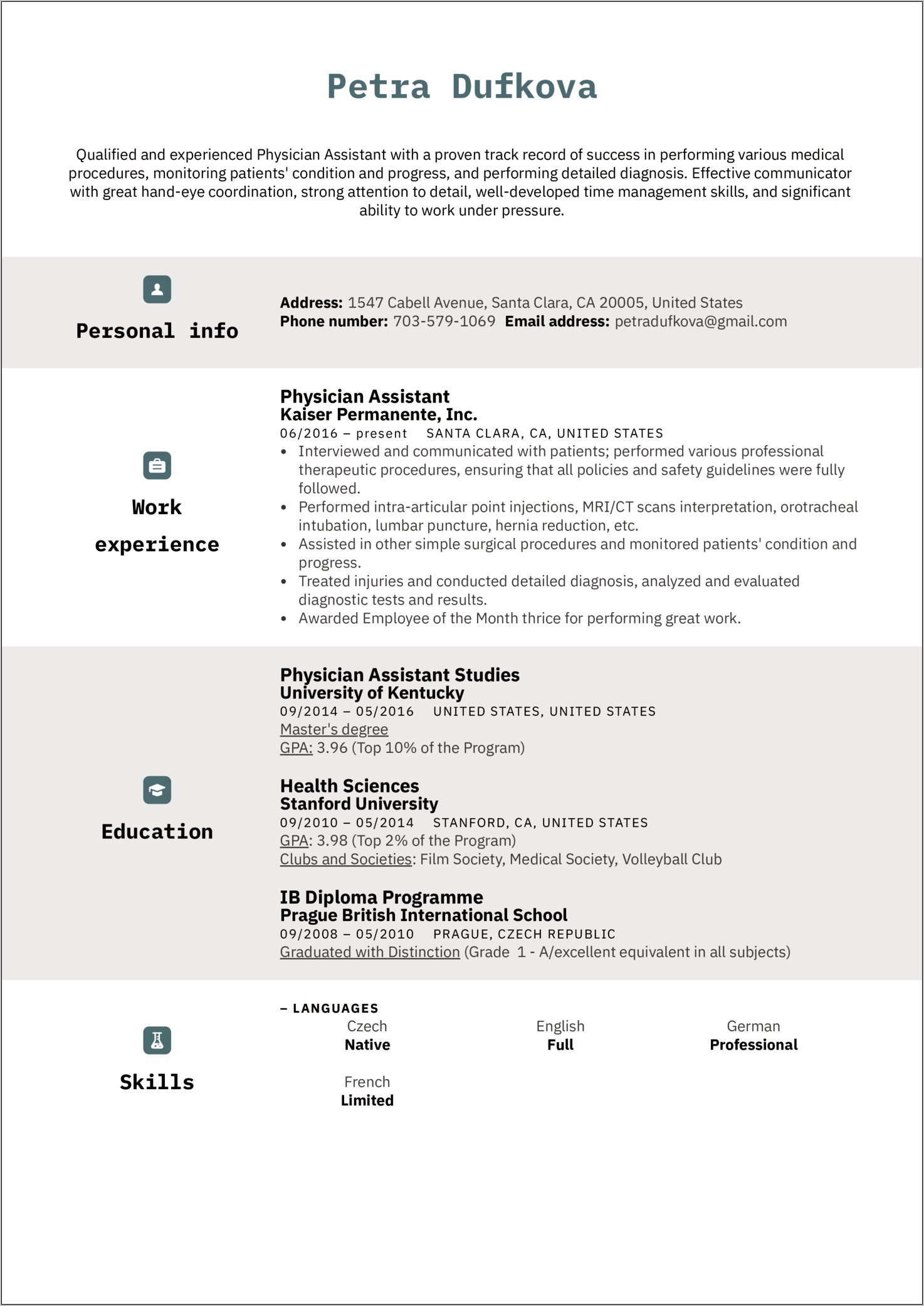 Skills Section Resume Physician Assistant