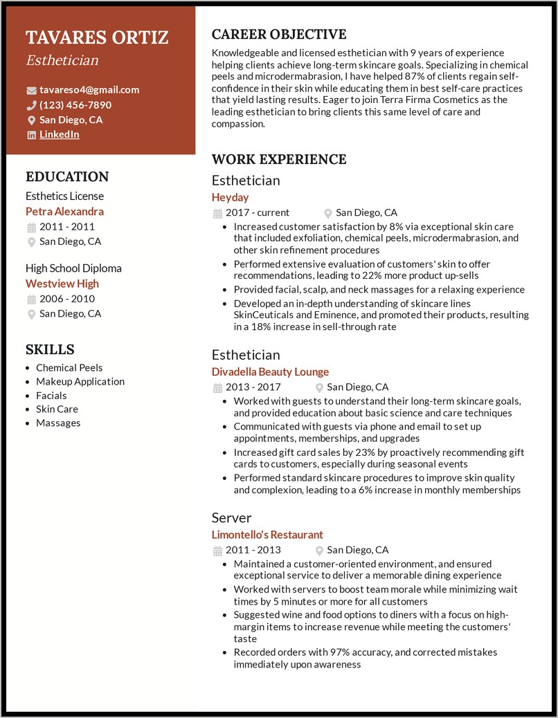 Skin Care Objective For Resume