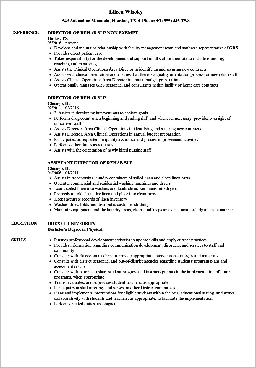 Slp Recent Grad Resume Examples