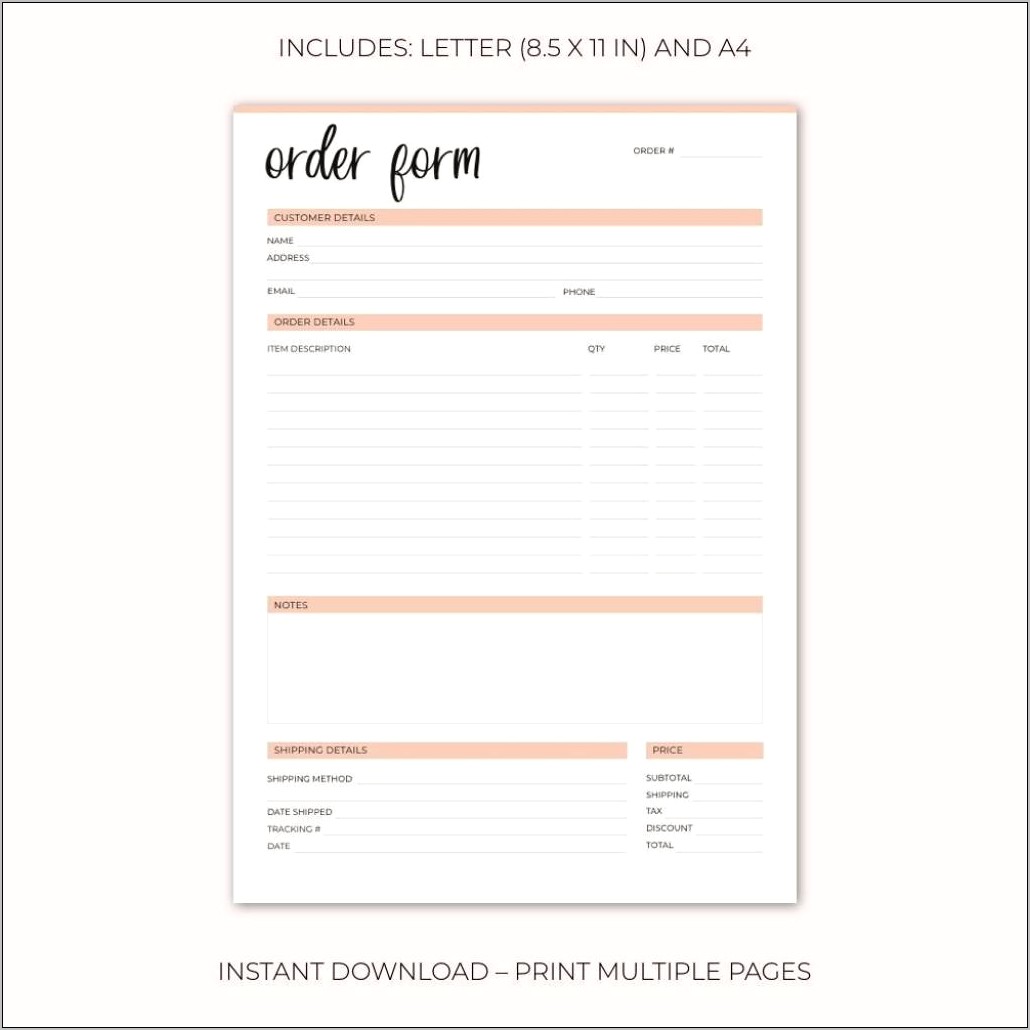 Small Business Printable Order Form Template Free