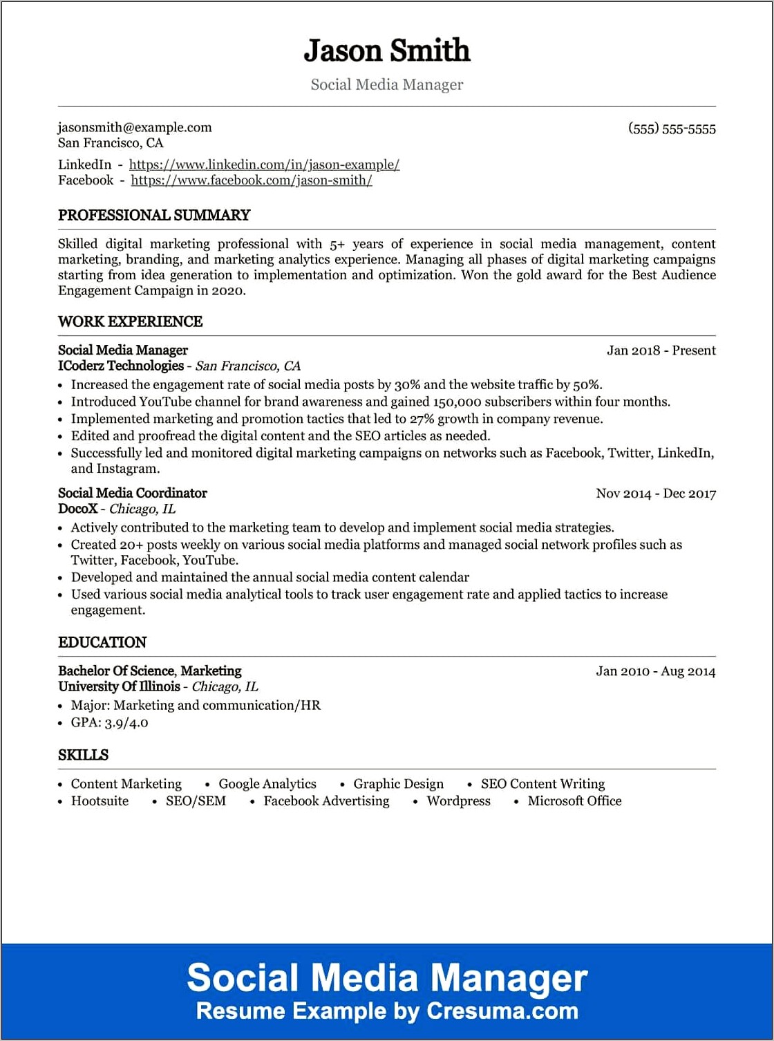 Social Media Advertising Resume Sample