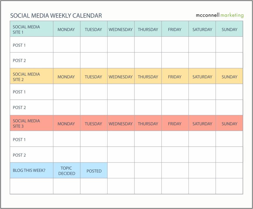 Social Media Content Calendar Template Download