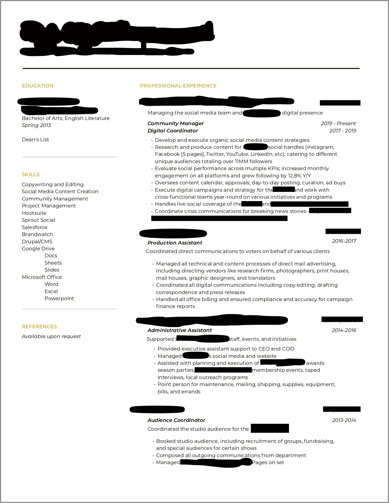 Social Media Manager Resume Duties