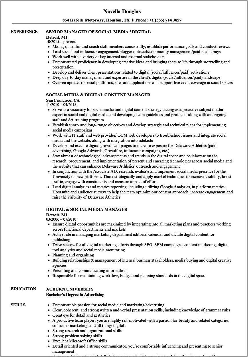 Social Media Objective In Resume