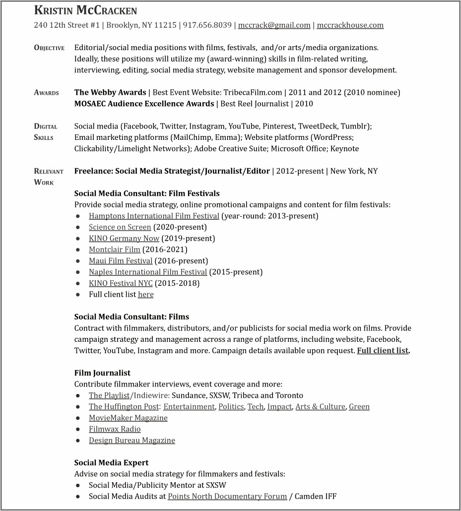 Social Media Objectives For Resume