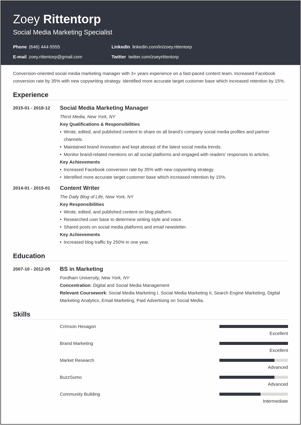 Social Media Strategiest Resume Example