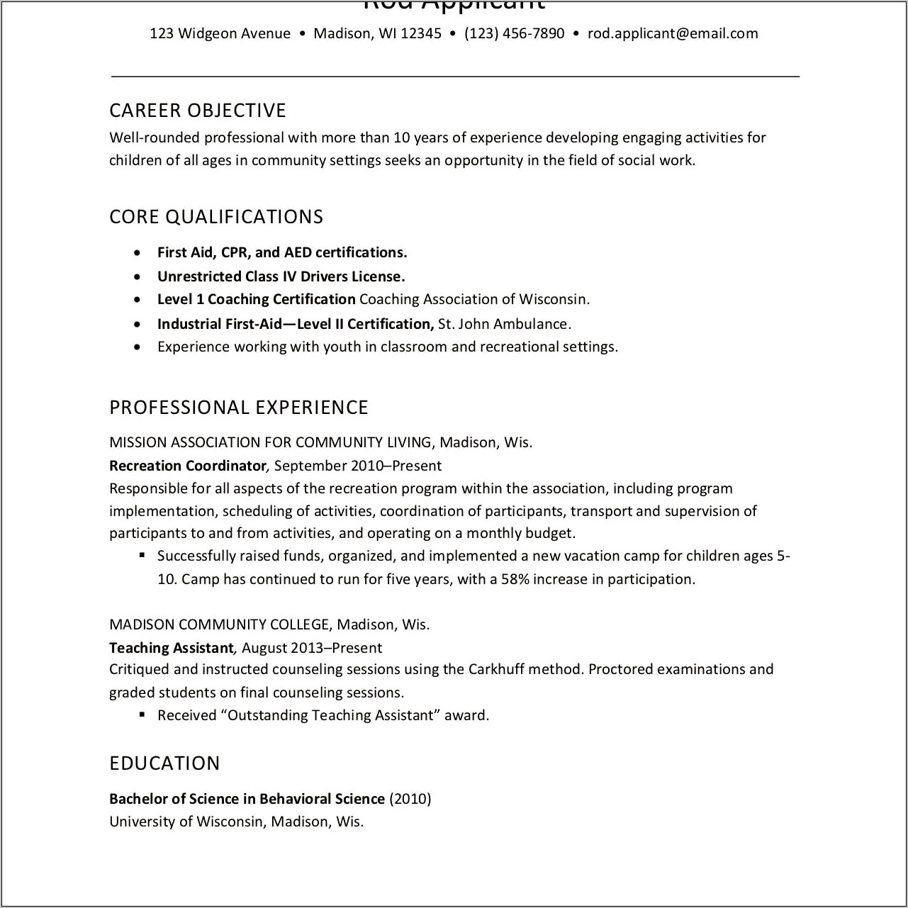 Social Work Licesnce Resume Sample