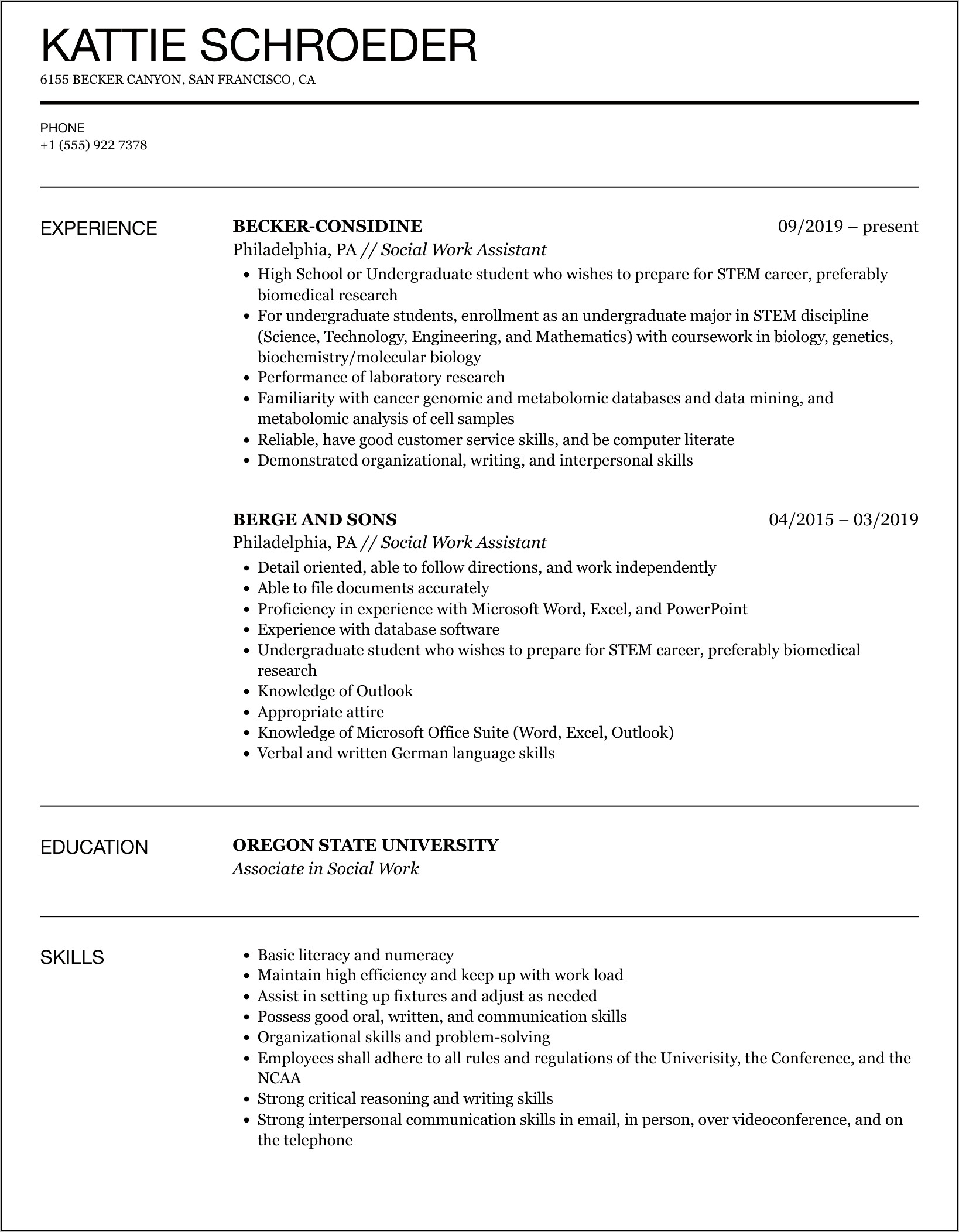 Social Work Resume Examples 2015