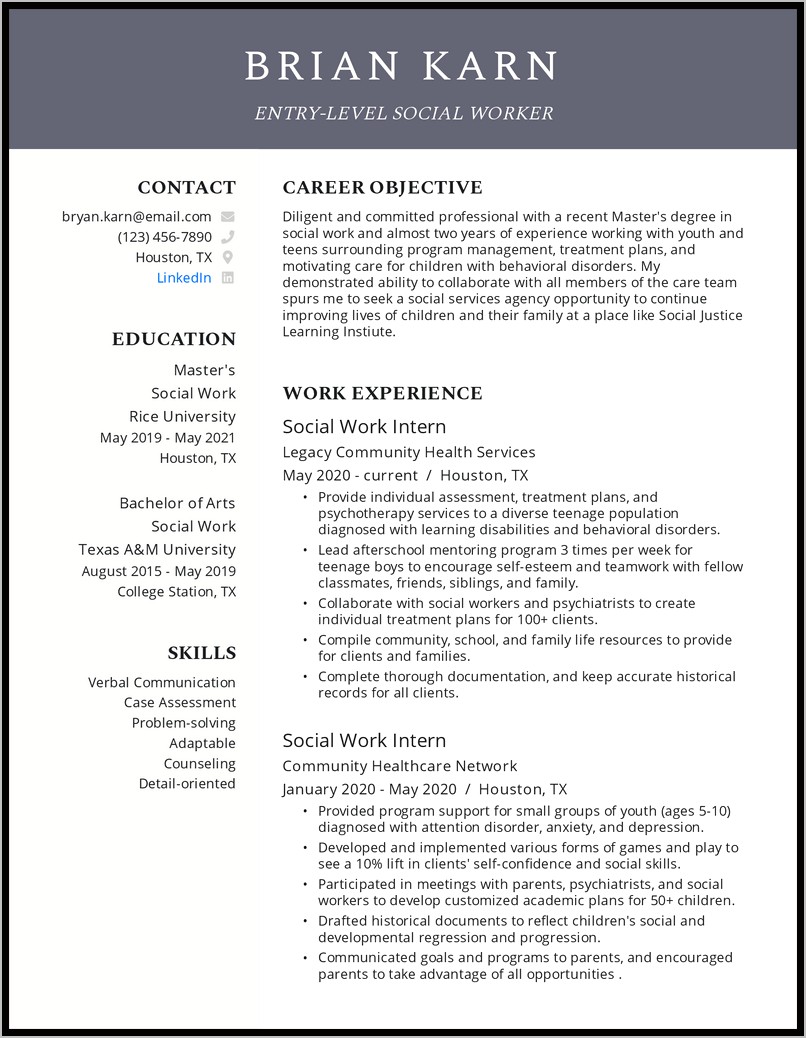 Social Worker Resume Examples 2018