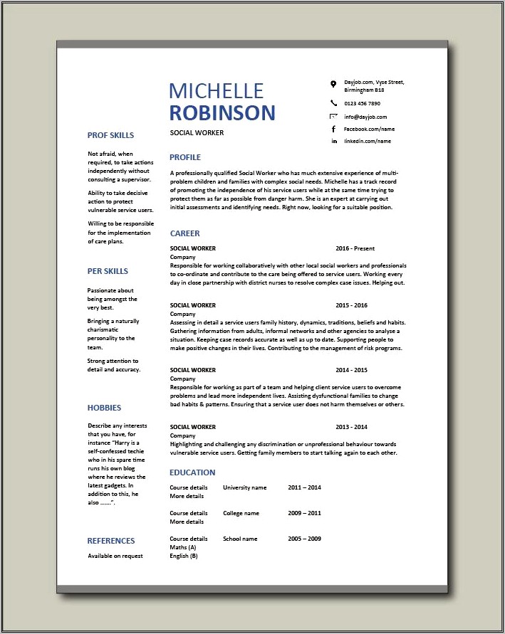 Social Worker Resume Templates Free