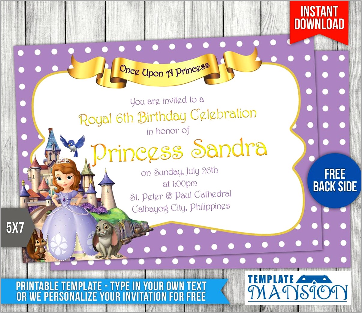 Sofia The First Birthday Invitation Template Free