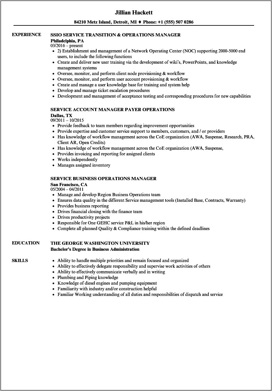 Soft Services Manager Resume Sample