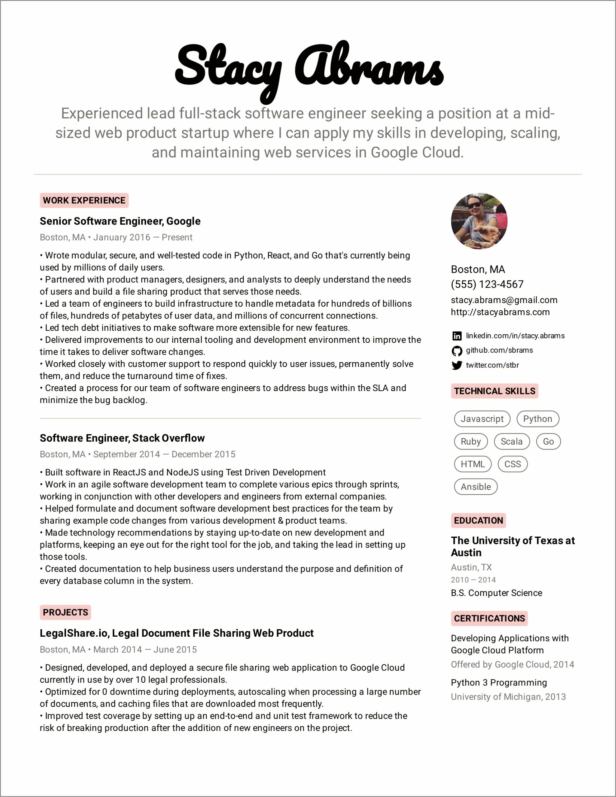 Software Applications Examples For Resume