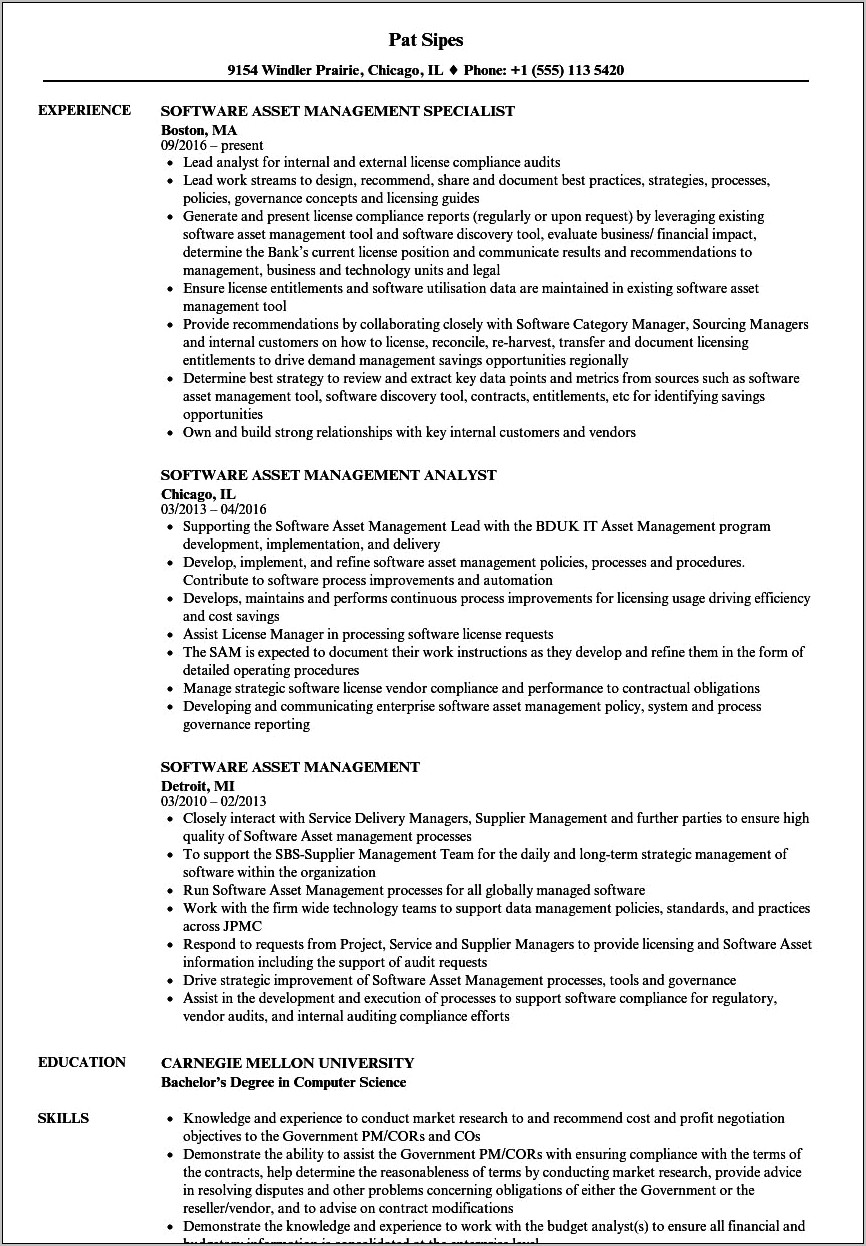 Software Asset Management Analyst Resume