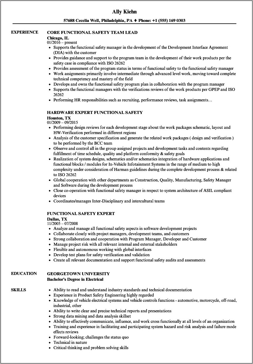 Software Developer Functional Resume Sample